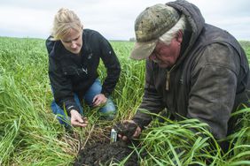 Abbey Wick, NDSU Extension soil health specialist, works with farmers like Doug Toussaint, Wahpeton, North Dakota