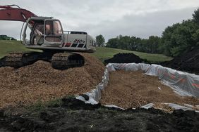 A wood chip bioreactor on a farm