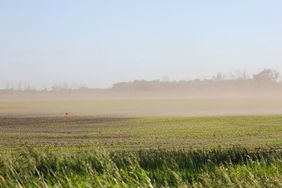 Clay soil blowing across field