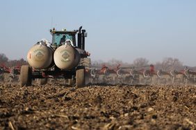 A tractor applying anhydrous ammonia