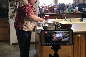 Jane Marshall teaches a cooking demonstration in her farmhouse kitchen.