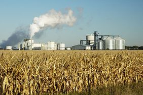 ethanol plant by corn field