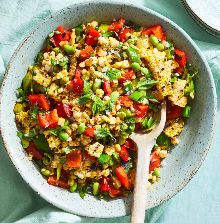 Grilled corn and edamame salad