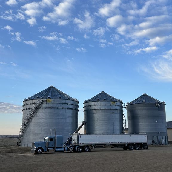 Grain semi on a sunny day