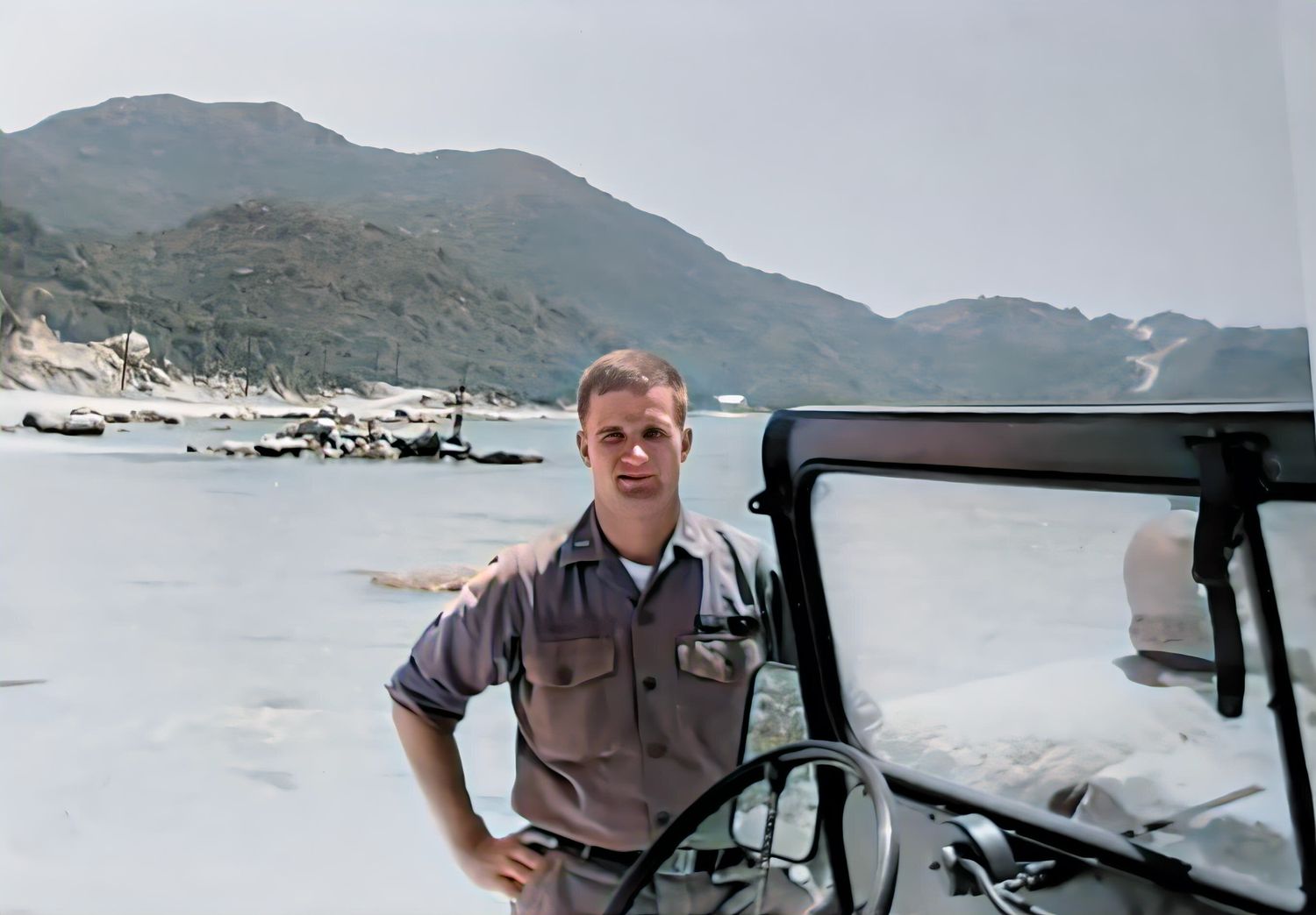 Lieutenant Myron Koets at Cam Ranh Bay, Vietnam in 1968 colorized