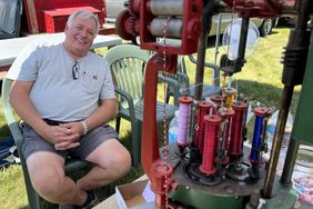 Myron Garrels and his braiding machine. 