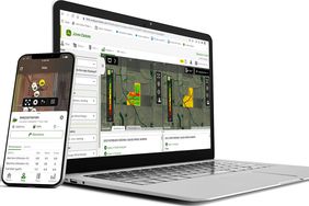 John Deere operations center on a phone and laptop.