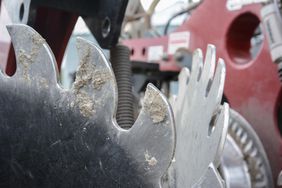 A close-up of tillage discs.