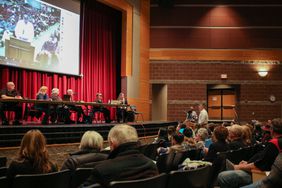 Brooks Dairy Farm owner Ron Brooks speaks at a public meeting about the proposed anaerobic digester on his farm.