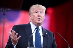 President Donald Trump speaking at a campaign rally.