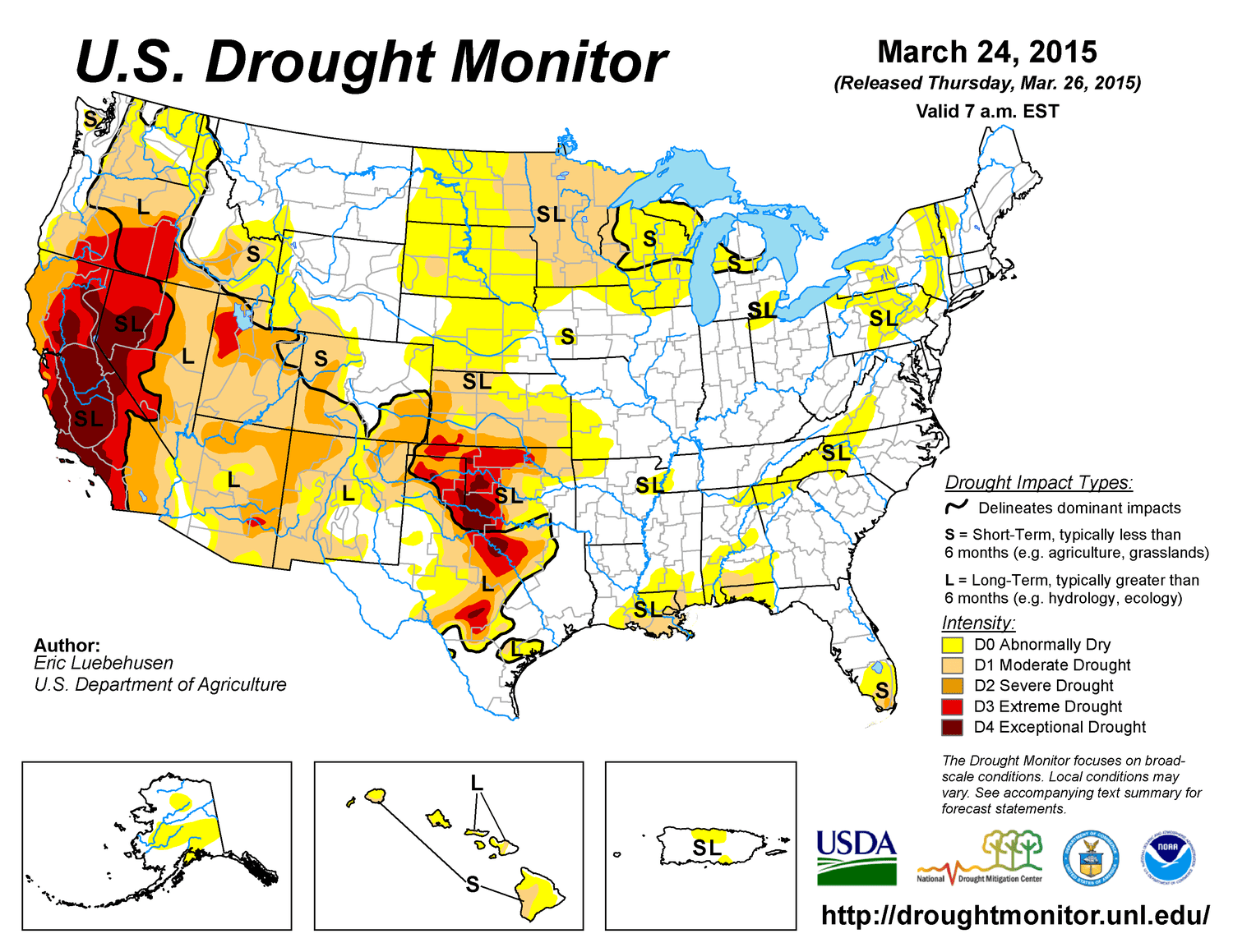 U.S. drought monitor map from March 24, 2015